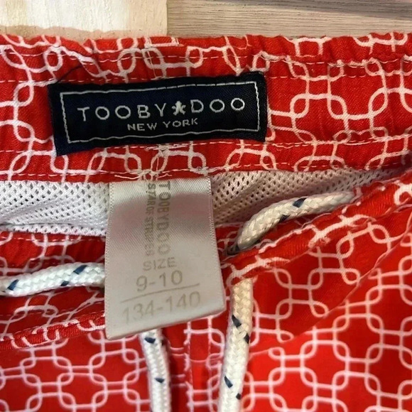 TOOBYDOO NY Youth Boys 9-10 Large Red White Geo Print Swim Trunks Bathing Suit - Picture 5 of 8